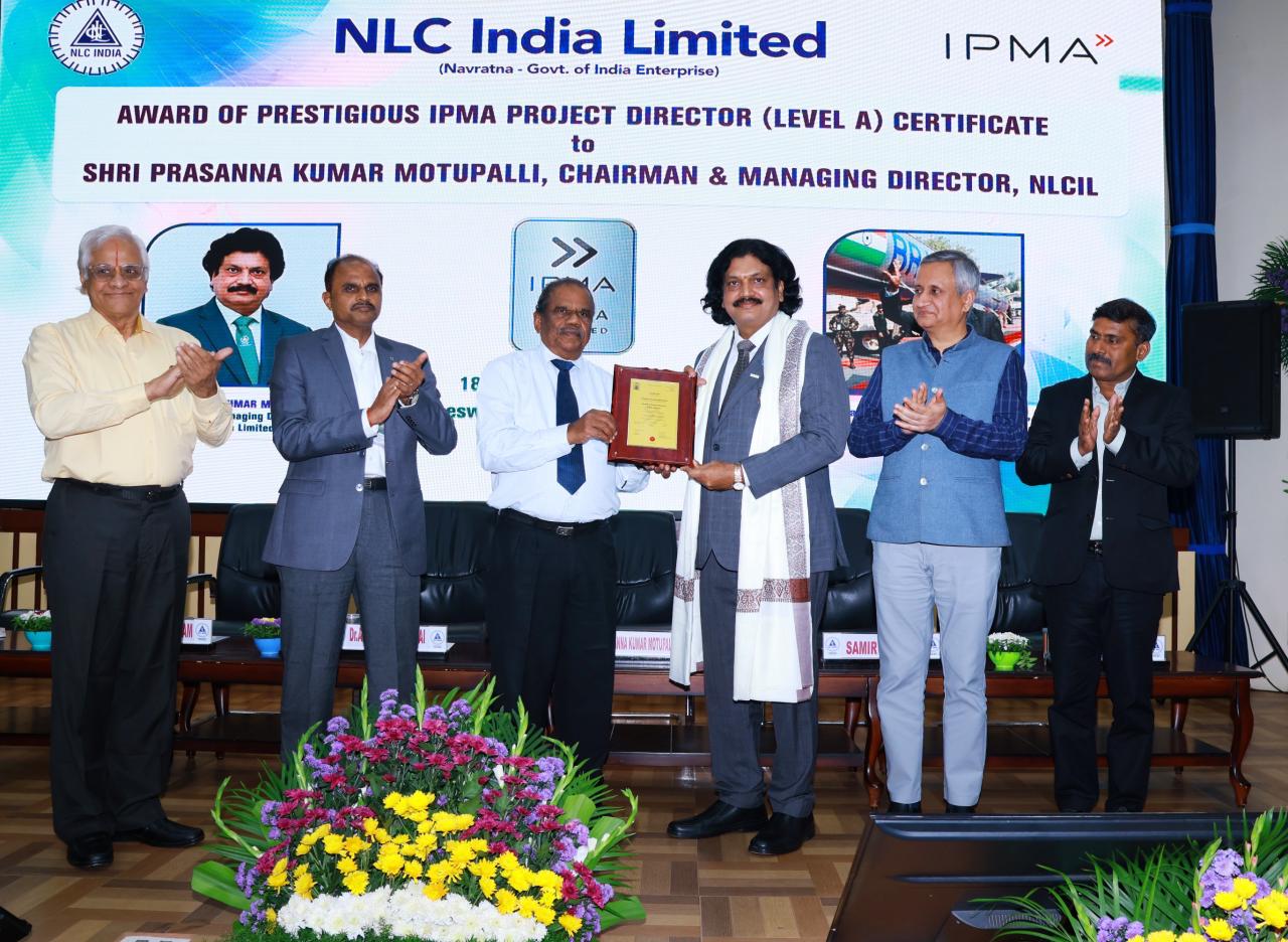 NLCIL CMD Shri PK Motupalli honored with IPMA Project Director (Level A) Certificate