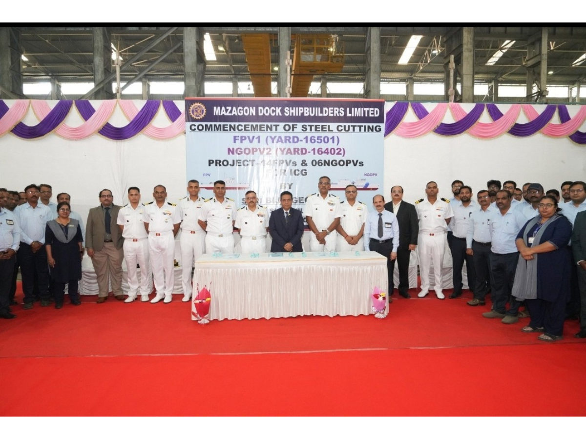 Plate Cutting Ceremony of 14 FPV and six NGOPV built by Mazagon Dock Ltd for ICG held in Mumbai